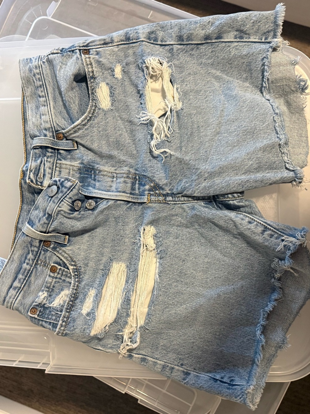 Levi's Light Blue Distressed Denim Jean Shorts